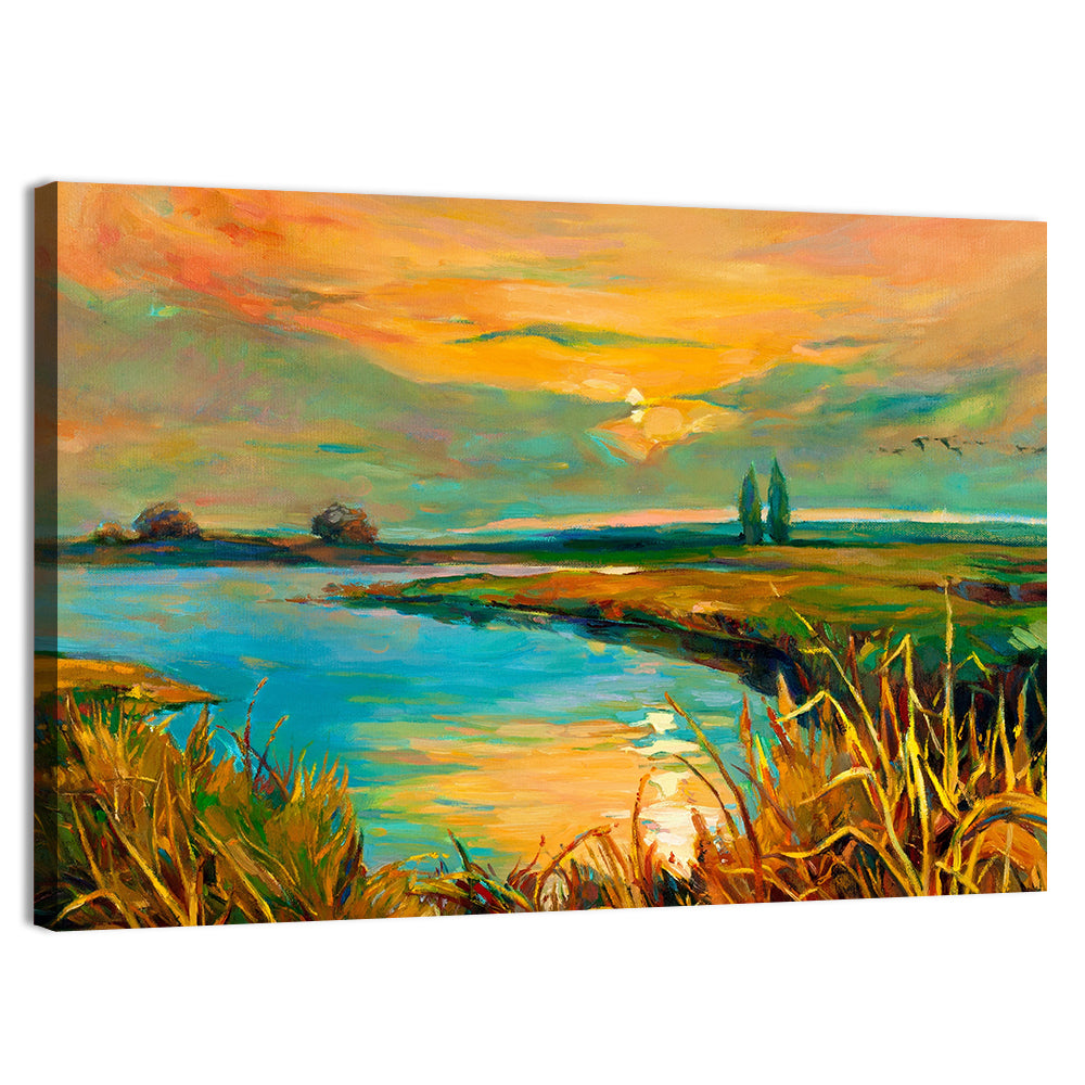 Rural Lake at Sunset Wall Art, canvas print, landscape