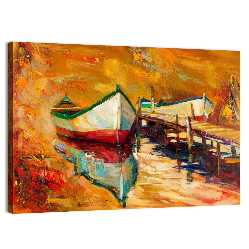 Boat at Jetty with Reflection Wall Art, canvas print, landscape