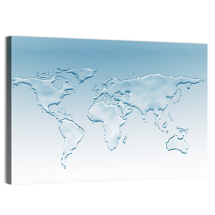 Embossed Water World Map Wall Art as a canvas print