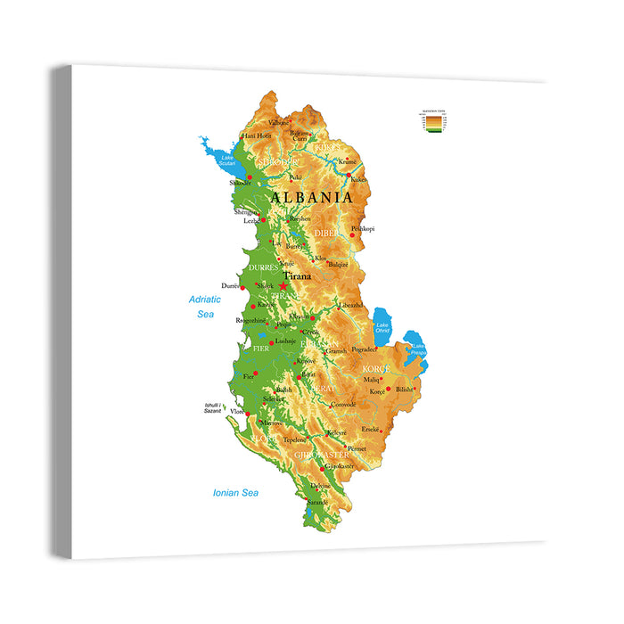 Albania Terrain Map Wall Art as a canvas print