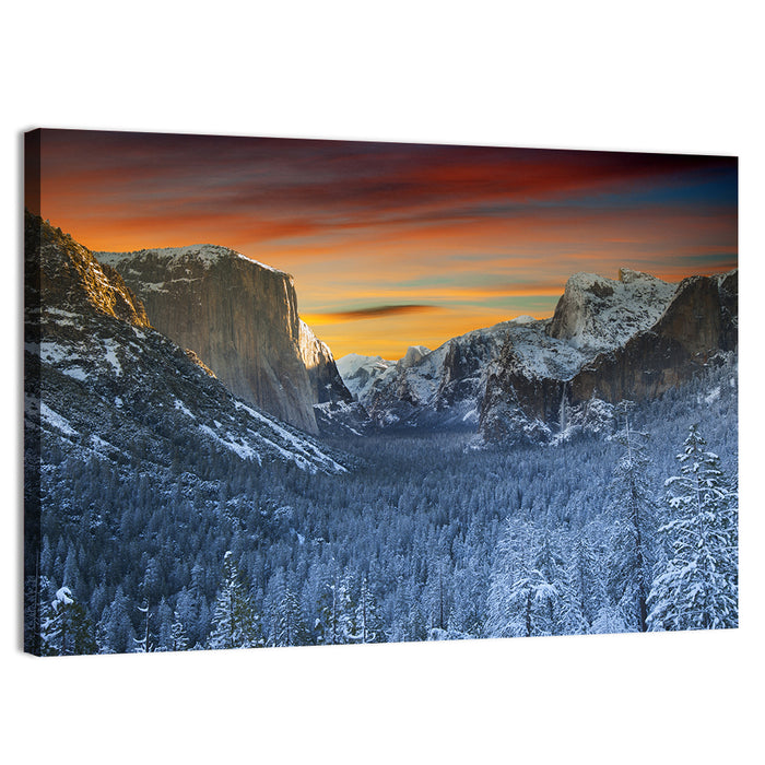 Yosemite Valley Winter Sunset Wall Art as a canvas print