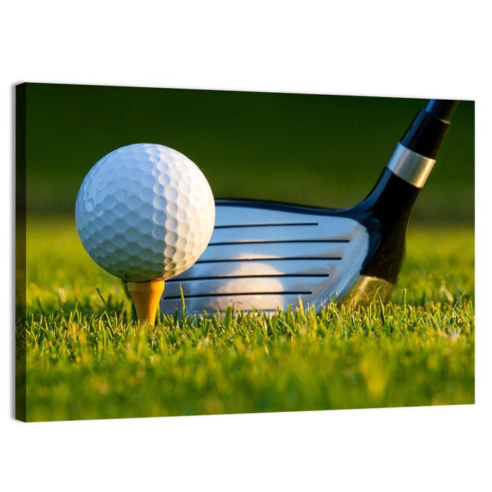 Golf Ball and Club Close Up Wall Art as a canvas print
