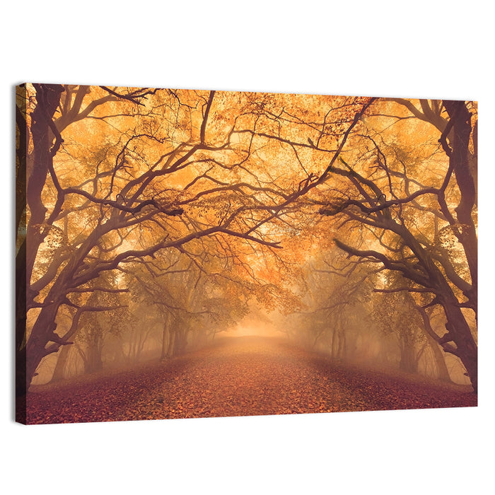 Golden Autumn Forest Path Wall Art as a canvas print