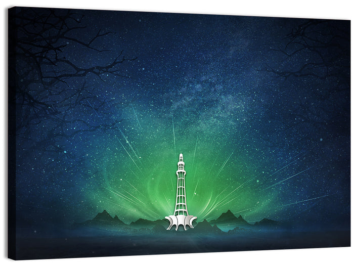 Minar-e-pakistan Aurora Night Wall Art as a canvas print