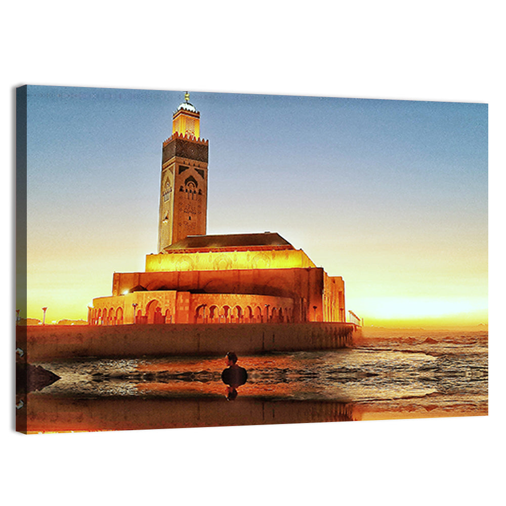 Hassan Ii Mosque at Sunset, Casablanca Wall Art, canvas print, landscape