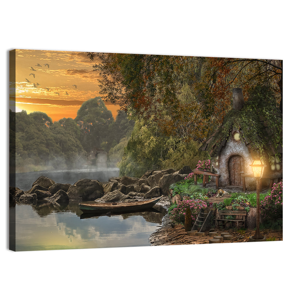Fairy House on the Lake Wall Art, canvas print, landscape