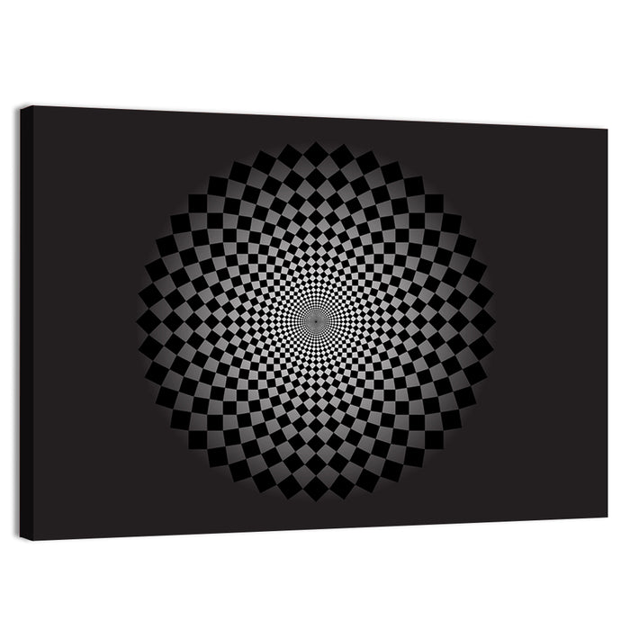 Monochrome Checkerboard Spiral Wall Art as a canvas print