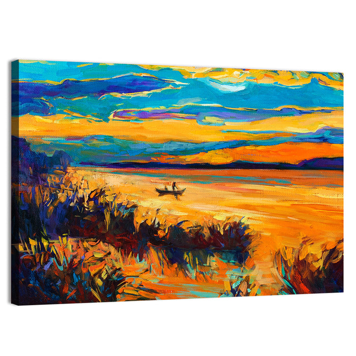 Impressionist Lake Sunset Wall Art as a canvas print