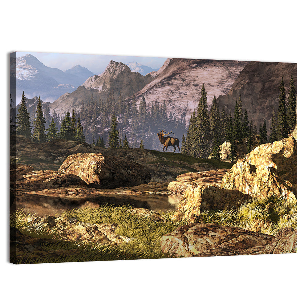 Elk in the Rocky Mountains Wall Art, canvas print, landscape