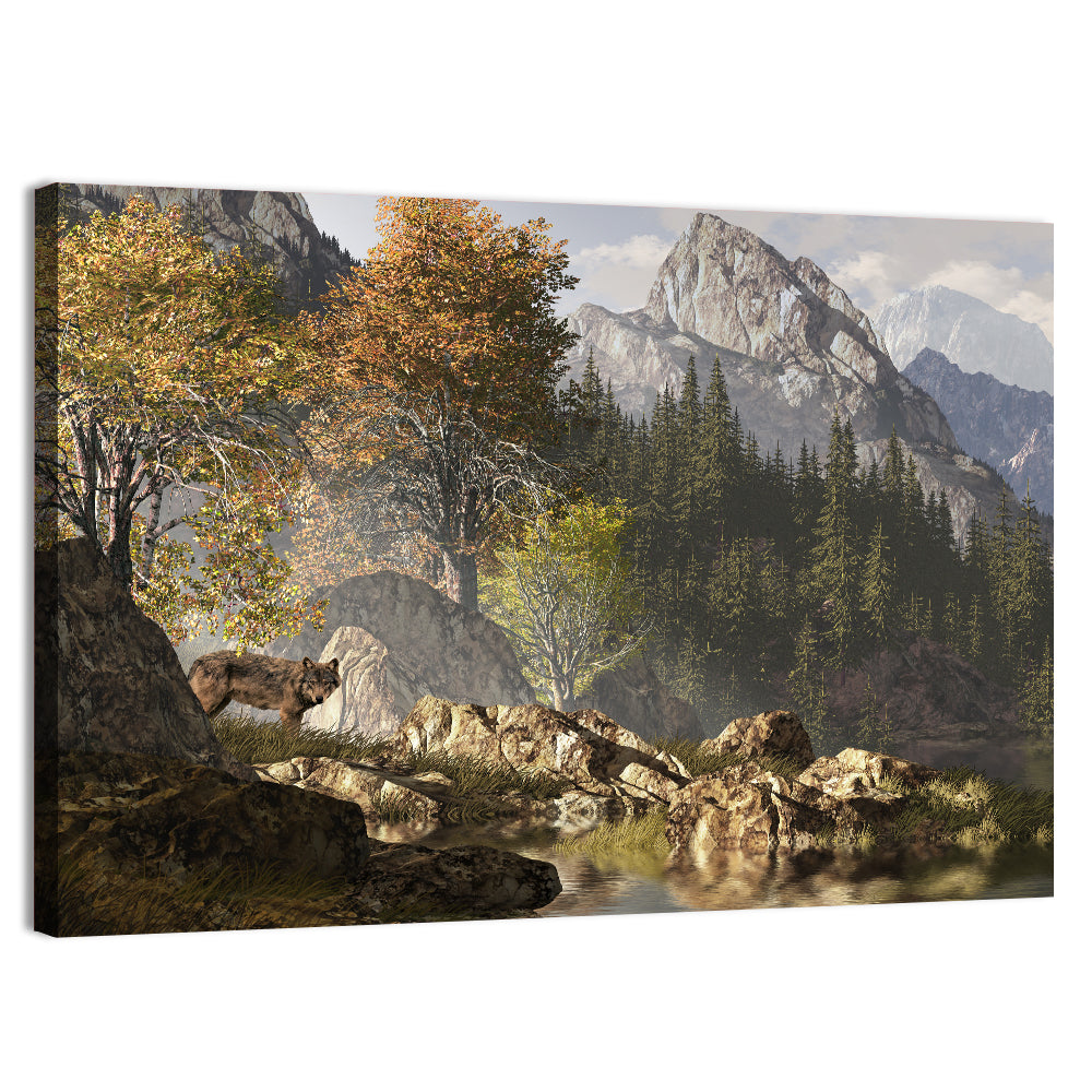 Wolf in the Rocky Mountains Wall Art, canvas print, landscape
