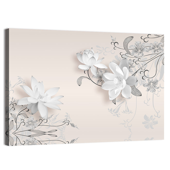 3d Floating Lotus Illustration Wall Art as a canvas print