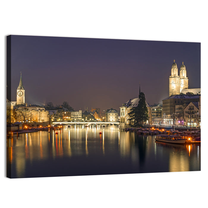 Zurich at Night Wall Art as a canvas print