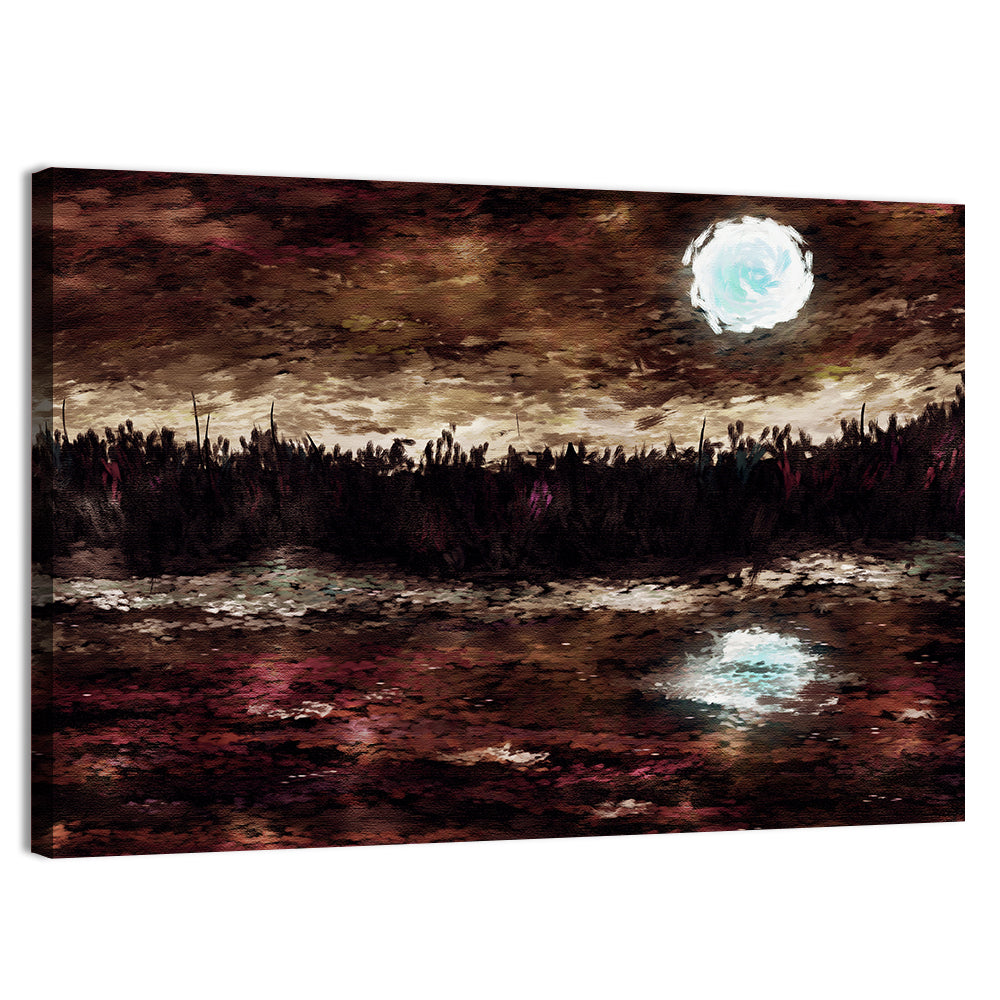 Moonlit Marsh Reflection Wall Art, canvas print, landscape