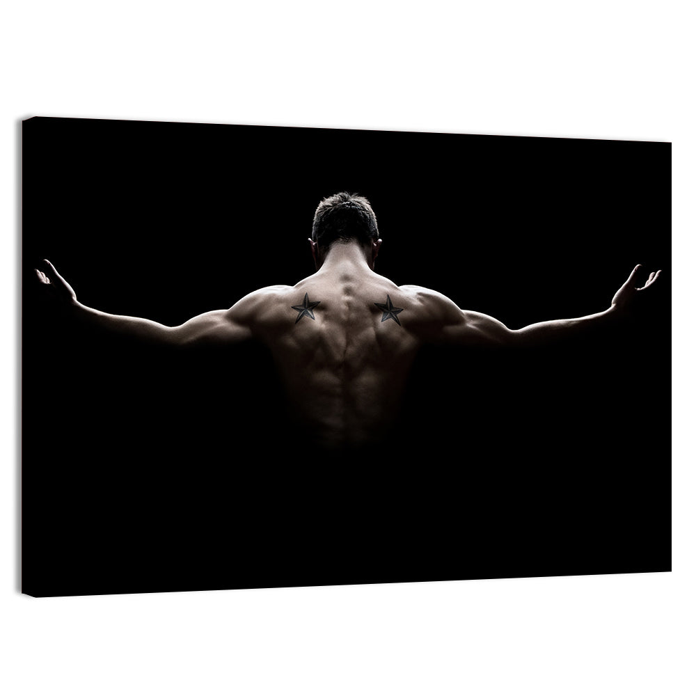 Muscular Back with Nautical Star Tattoos Wall Art, canvas print, landscape
