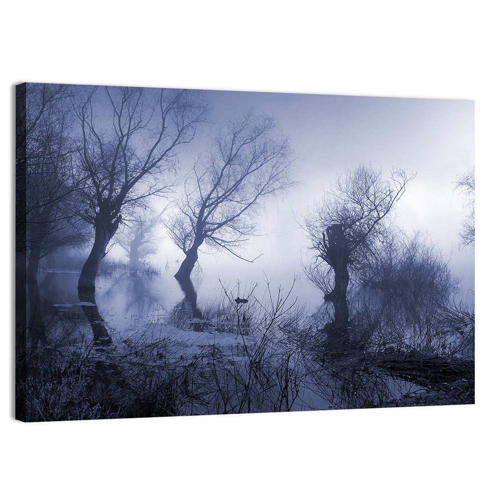 Misty Forest Lake Reflections Wall Art, canvas print, landscape