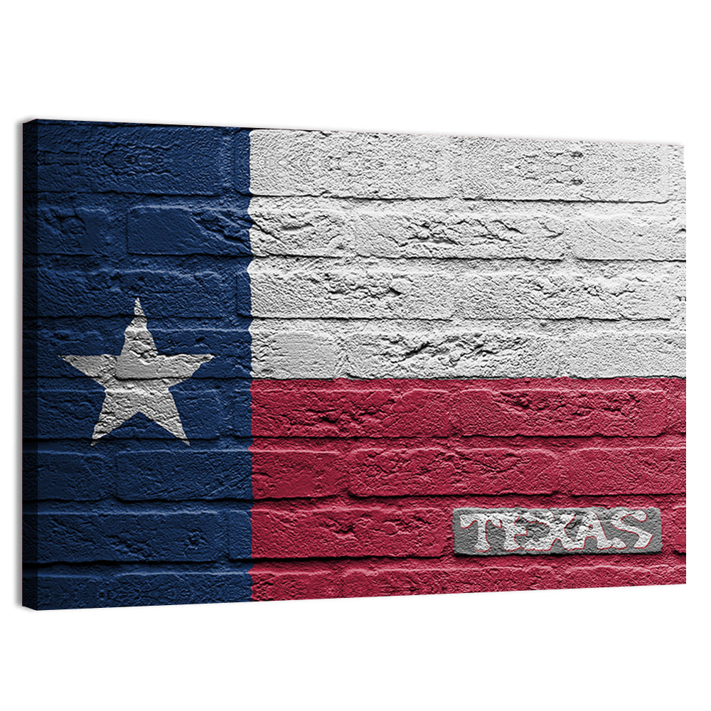 Texas Flag on Weathered Brick Wall Art, canvas print, landscape