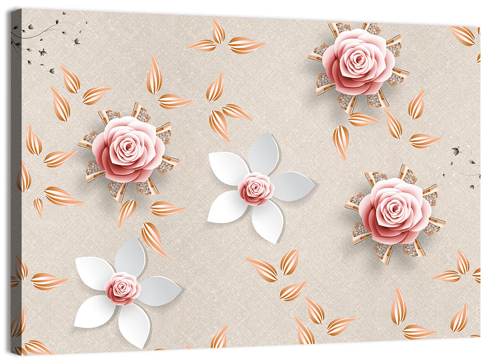 Jeweled Rose Floral Illustration Wall Art, canvas print, landscape