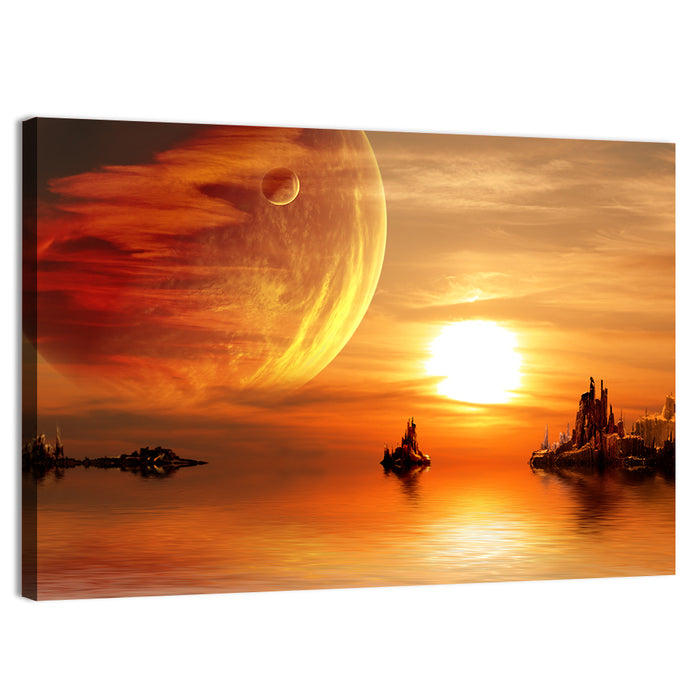 Alien Planet Sunset Wall Art as a canvas print
