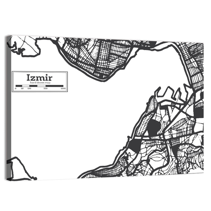 Izmir City Map Wall Art as a canvas print