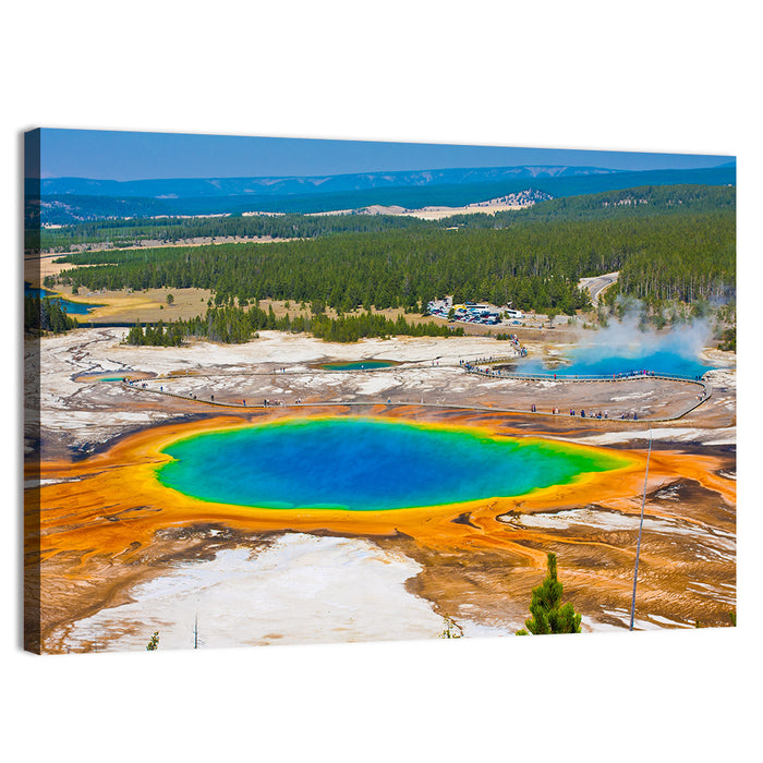 Grand Prismatic Spring Aerial View Wall Art as a canvas print