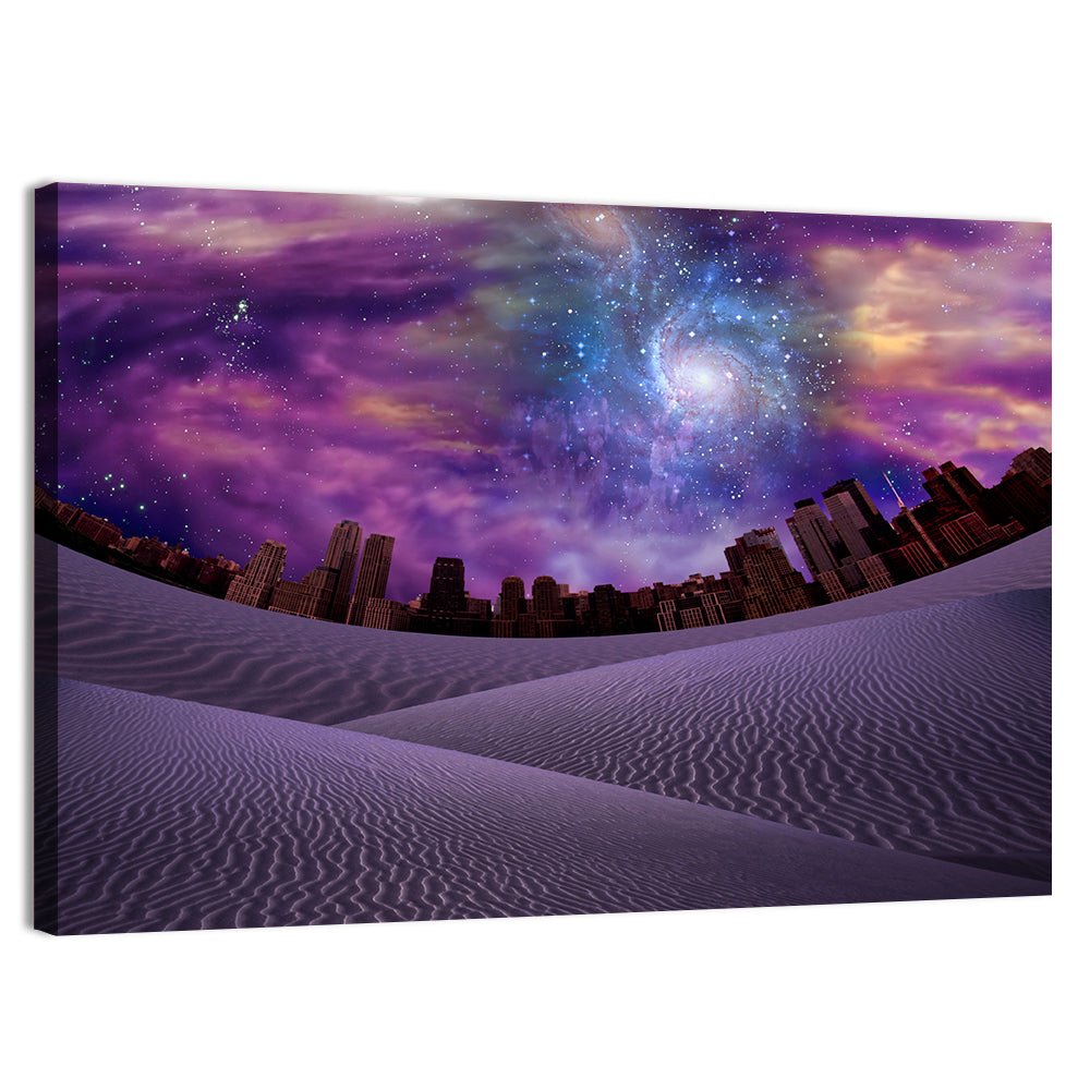 Cosmic Desert City Illustration Wall Art, canvas print, landscape