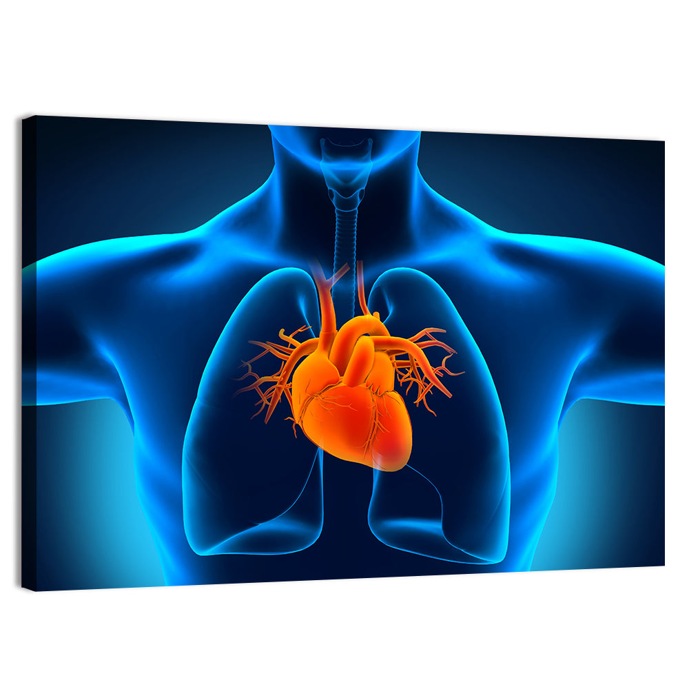 Glowing Heart Anatomy Illustration Wall Art, canvas print, landscape