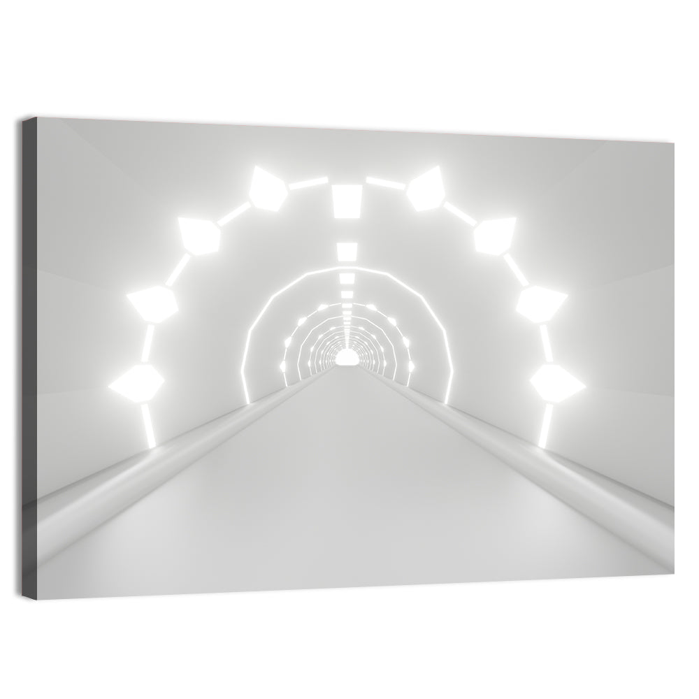 3d White Tunnel with Diamond Lights Wall Art, canvas print, landscape