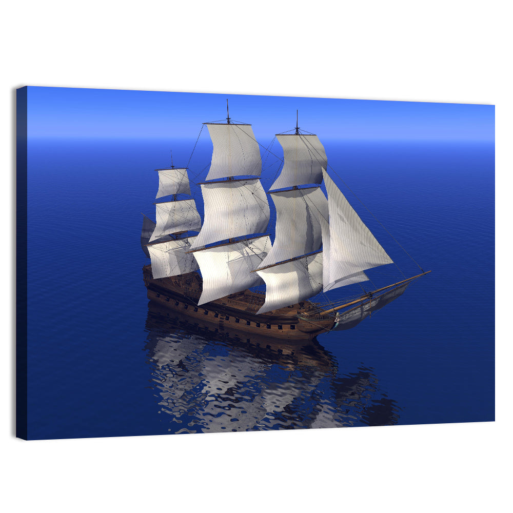 Three-masted Sailing Ship at Sea Wall Art, canvas print, landscape