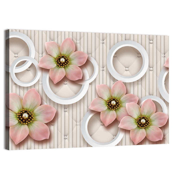 3d Pink Floral Circles Wall Art as a canvas print
