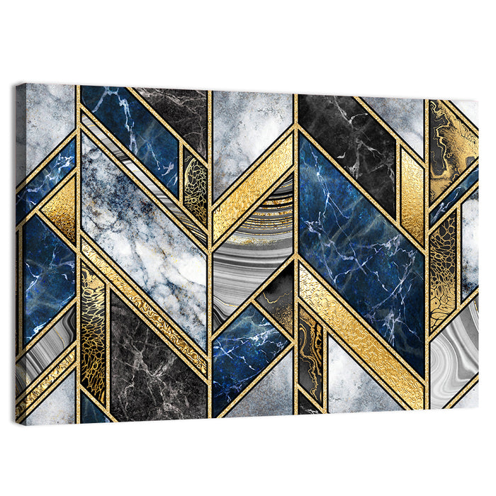 Blue Marble Mosaic with Gold Trim Wall Art as a canvas print