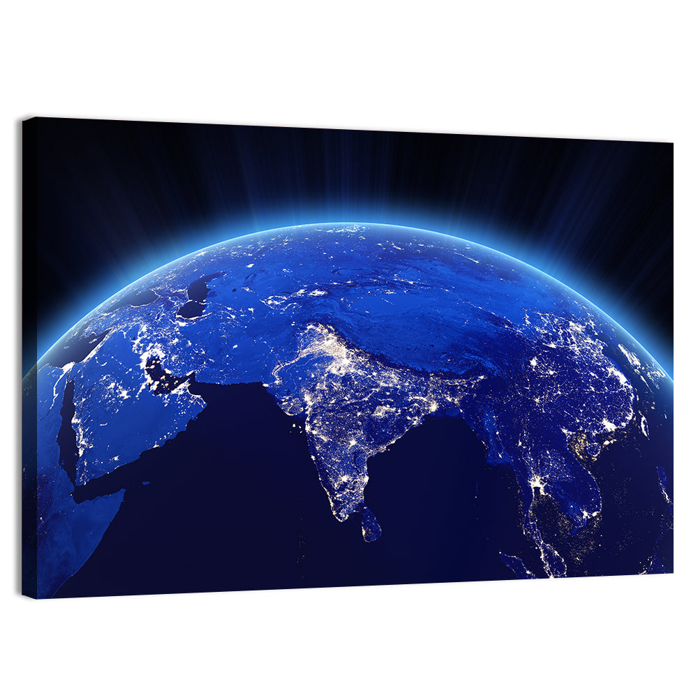 India at Night from Orbit Wall Art, canvas print, landscape