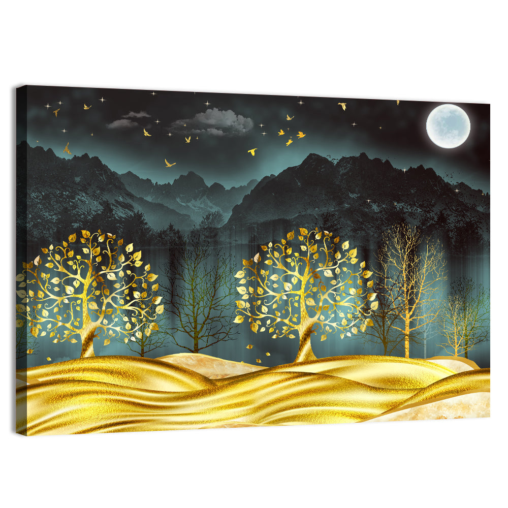 Golden Moon Jungle Landscape Wall Art, canvas print, landscape