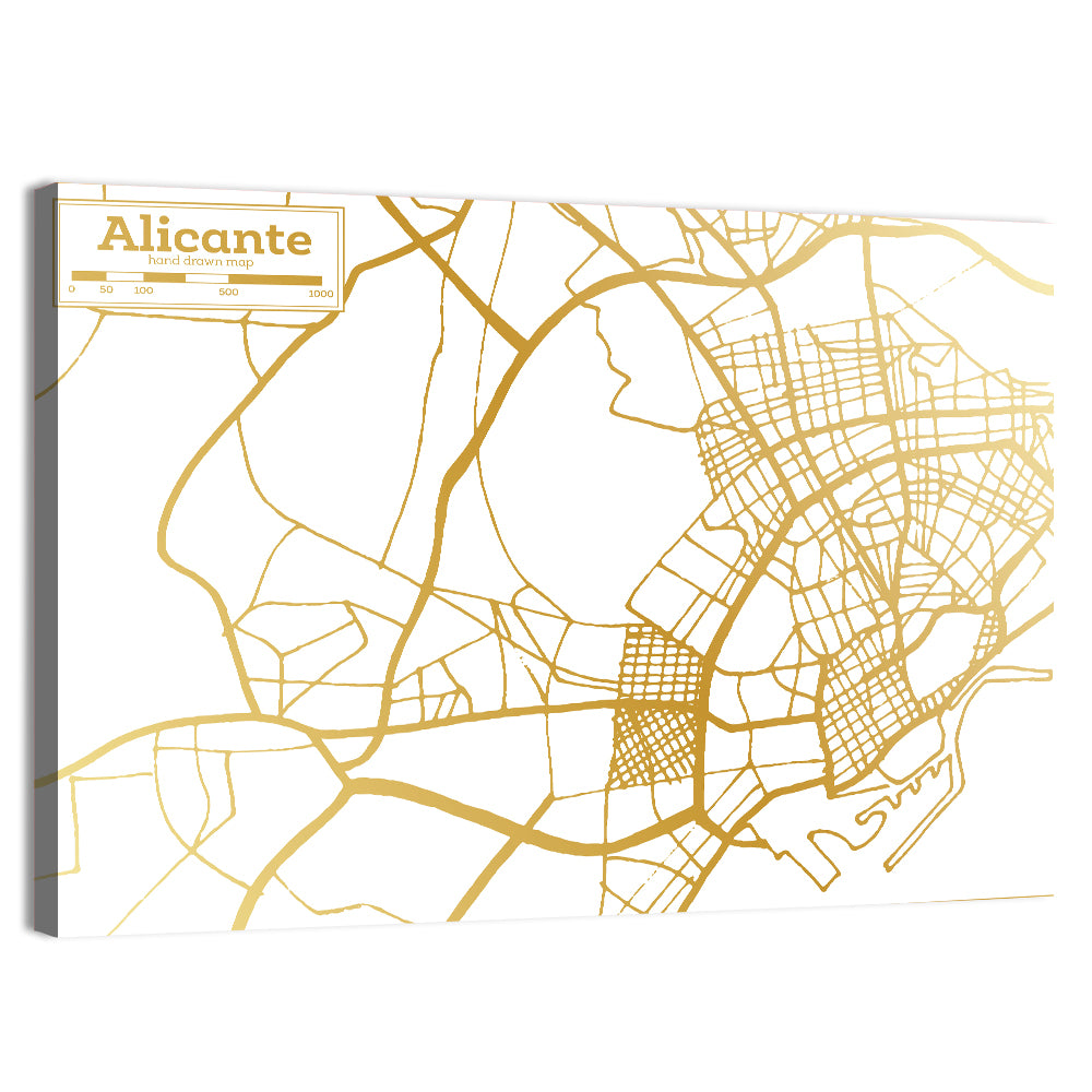 Alicante City Map Wall Art, canvas print, landscape