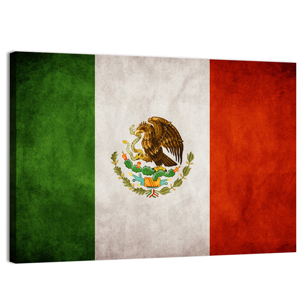 Vintage Mexican Flag Emblem Wall Art, canvas print, landscape
