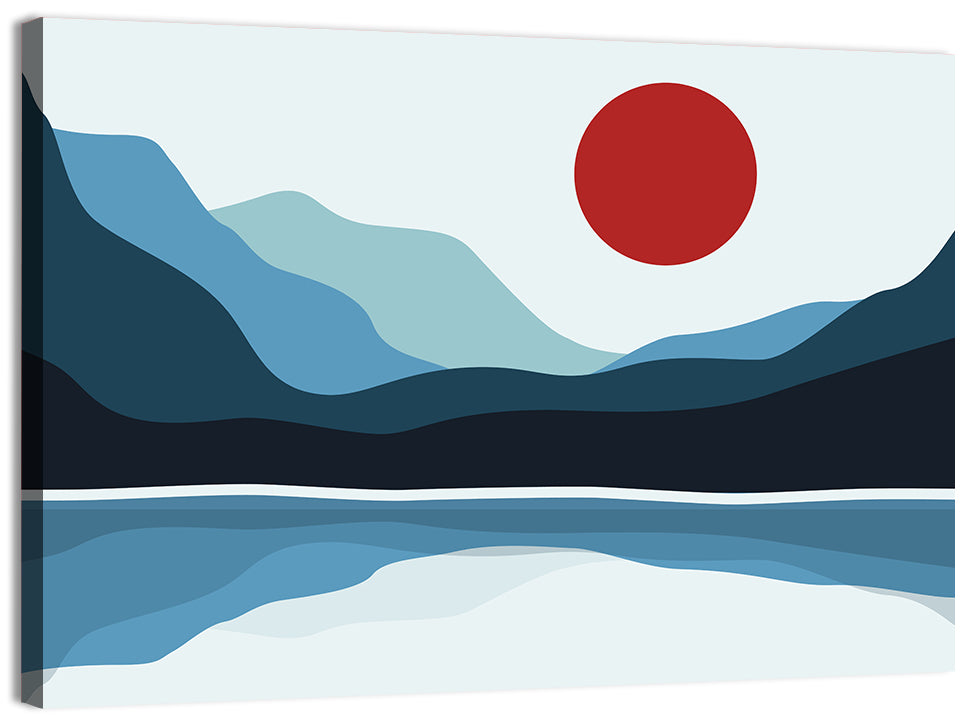 Layered Mountain Lake Illustration Wall Art, canvas print, landscape