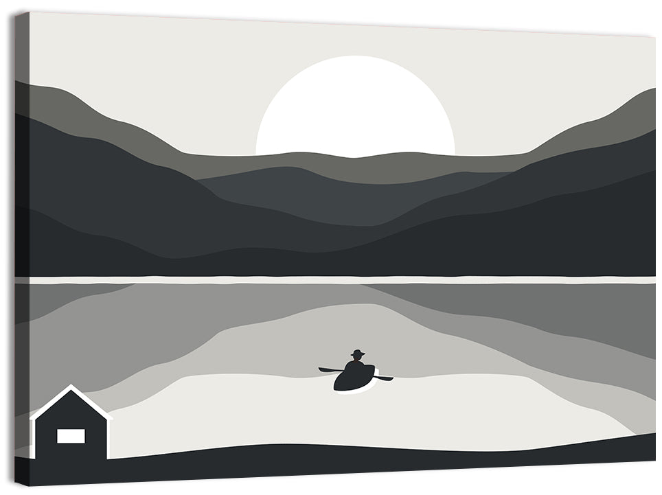 Fisherman at Mountain Lake Wall Art, canvas print, landscape