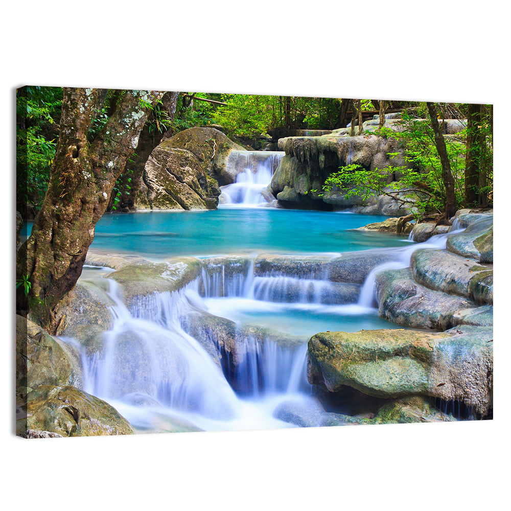Erawan Waterfall Turquoise Pools Wall Art, canvas print, landscape