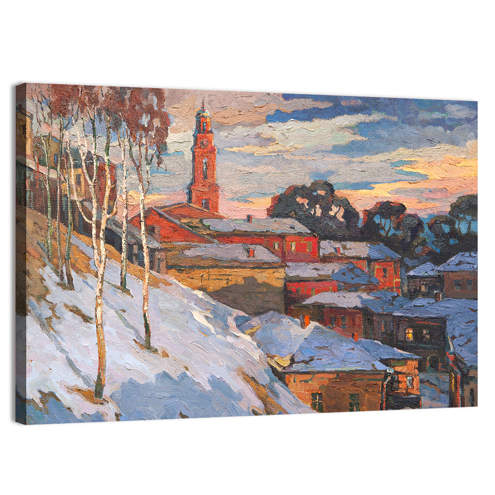 Winter Cityscape at Sunset Wall Art, canvas print, landscape