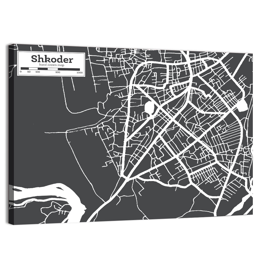Shkoder City Map Albania Wall Art, canvas print, landscape