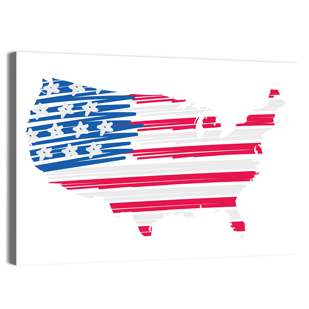 United States Flag Map Wall Art, canvas print, landscape