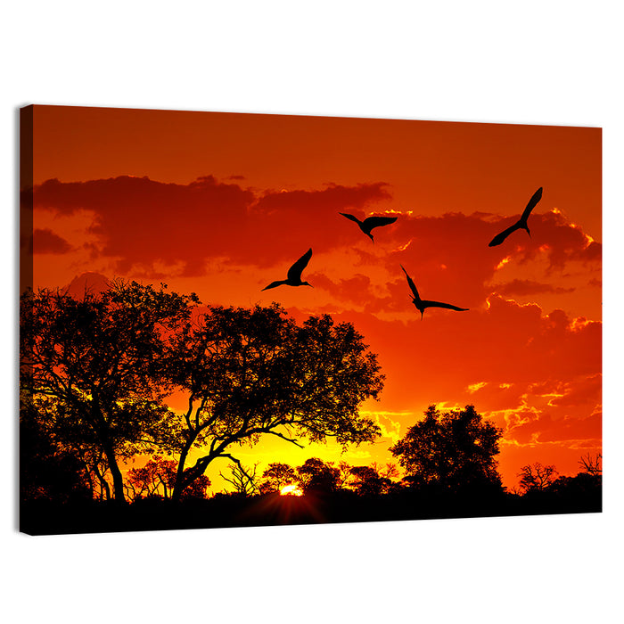 African Sunset Silhouette Wall Art as a canvas print