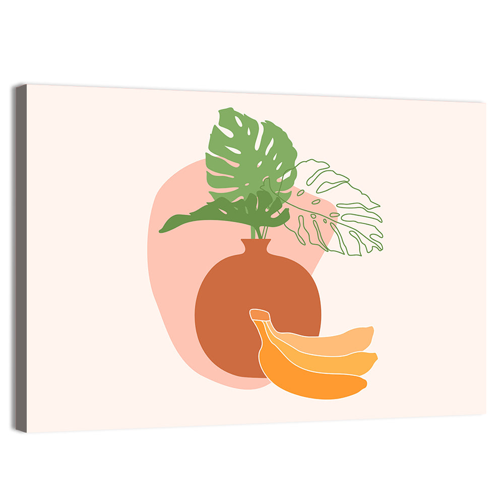 Monstera and Bananas Still Life Wall Art, canvas print, landscape
