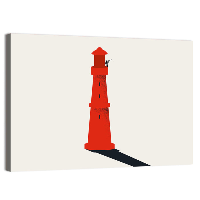 Red Lighthouse with Telescope Silhouette Wall Art as a canvas print