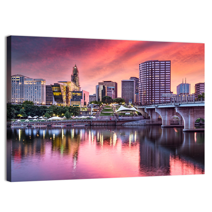 Hartford Skyline at Sunset Wall Art as a canvas print