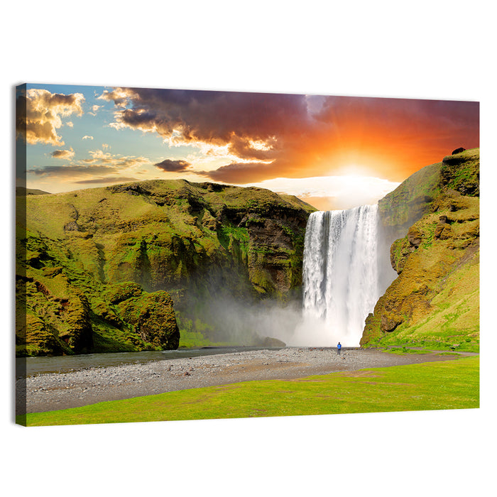Skógafoss at Sunset, Iceland Wall Art as a canvas print