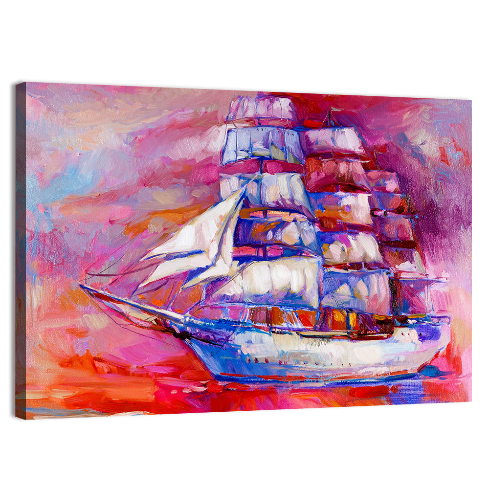 Colorful Tall Ship at Sea Wall Art, canvas print, landscape