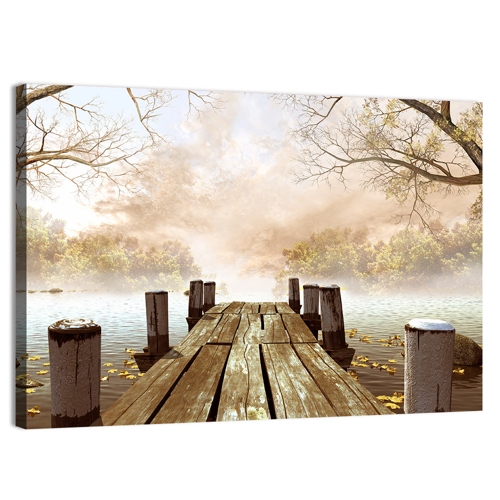 Foggy Lake Dock Wall Art, canvas print, landscape