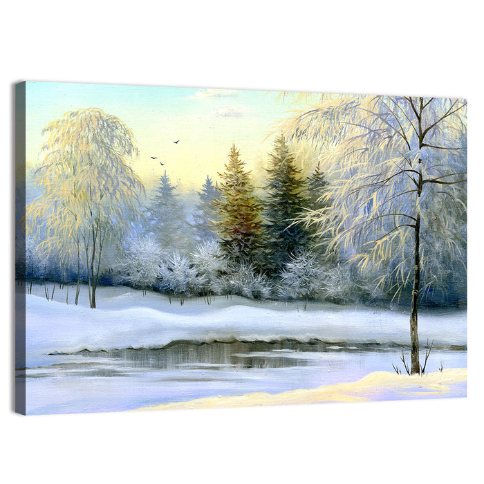 Golden Light on Frozen River Wall Art as a canvas print