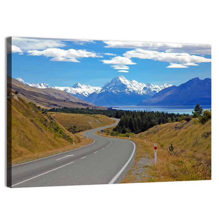 Winding Road to Aoraki Mount Cook Wall Art as a canvas print