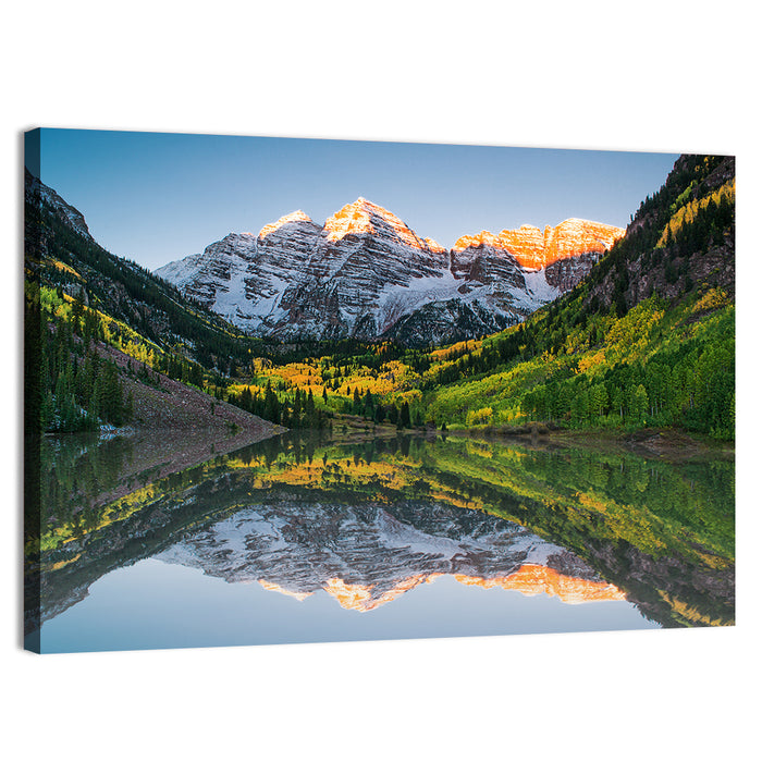 Maroon Bells Sunrise Reflection Wall Art as a canvas print
